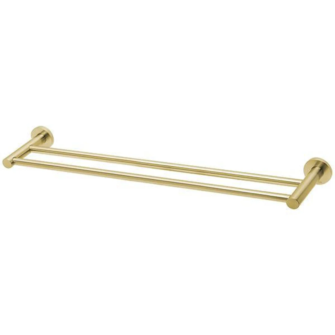 Phoenix Radii Double Towel Rail 600mm Round Plate Brushed Gold