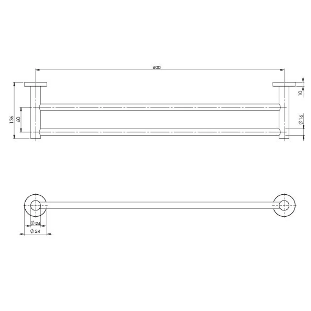 Phoenix Radii Double Towel Rail 600mm Round Plate - Chrome - Image 3
