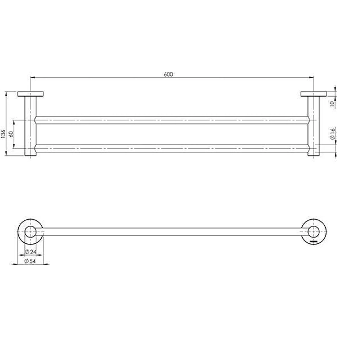Phoenix RadII Double Towel Rail 800mm Round Plate Brushed Gold Ra812-12