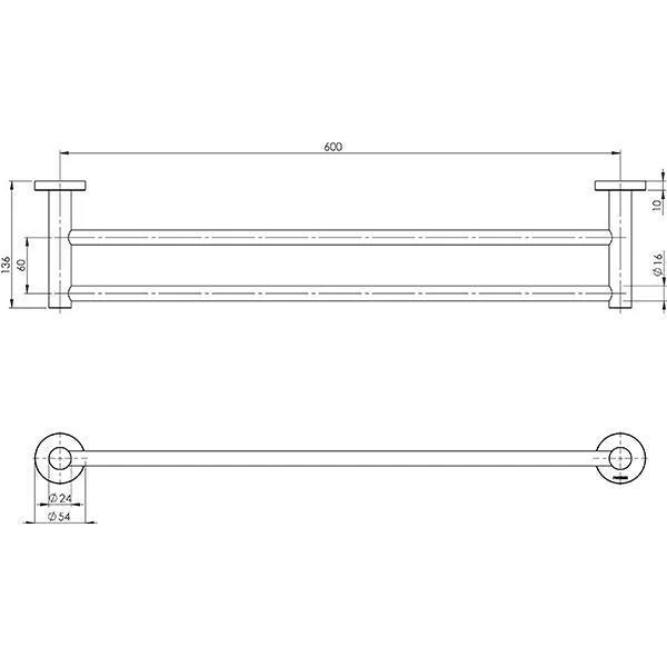 Phoenix RadII Double Towel Rail 800mm Round Plate Brushed Gold Ra812-12 - Image 3