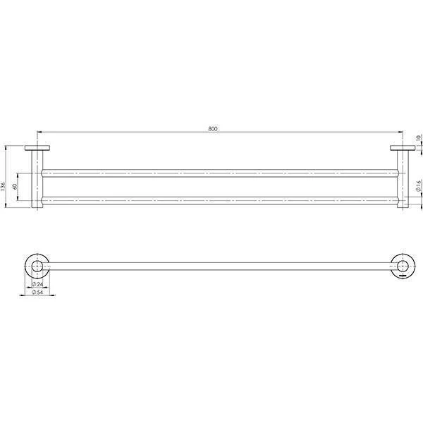Phoenix RadII Double Towel Rail 800mm Round Plate Brushed Gold Ra812-12 - Image 5