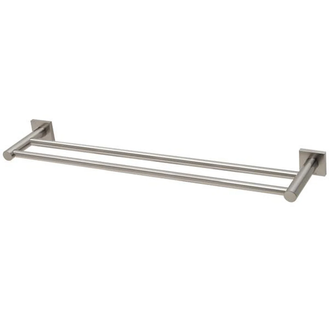 Phoenix RadII Double Towel Rail Square Plate - Brushed Nickel - Image 2