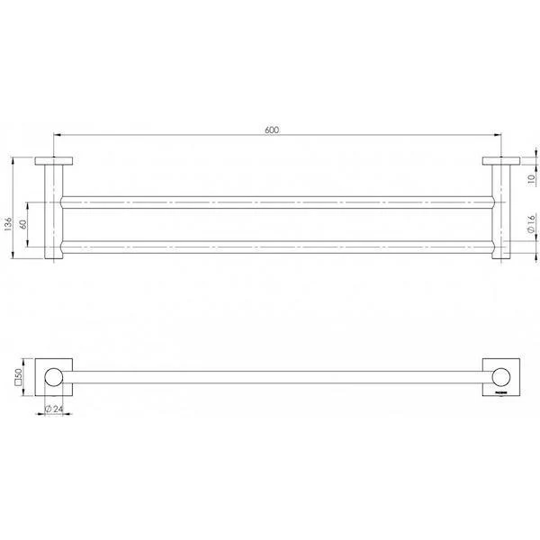 Phoenix RadII Double Towel Rail Square Plate - Brushed Nickel - Image 4