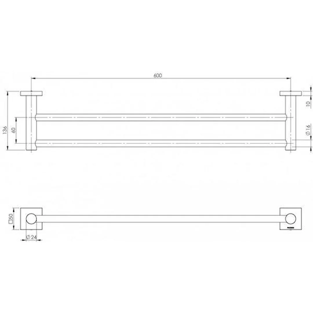 Phoenix Radii Double Towel Rail 600Mm Square Plate - Chrome - Image 3