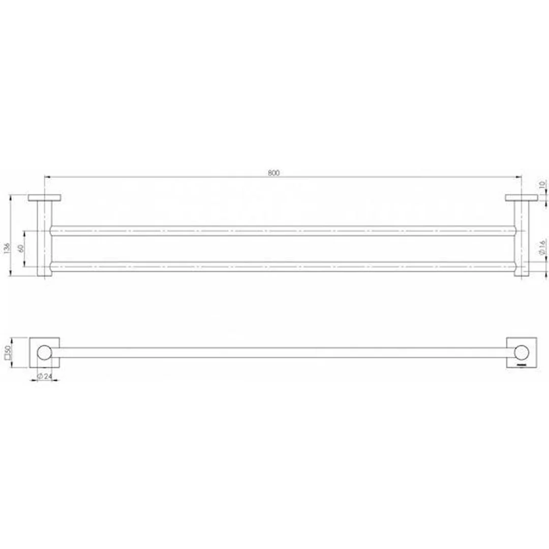 Phoenix Radii Double Towel Rail 600Mm Square Plate - Chrome - Image 5
