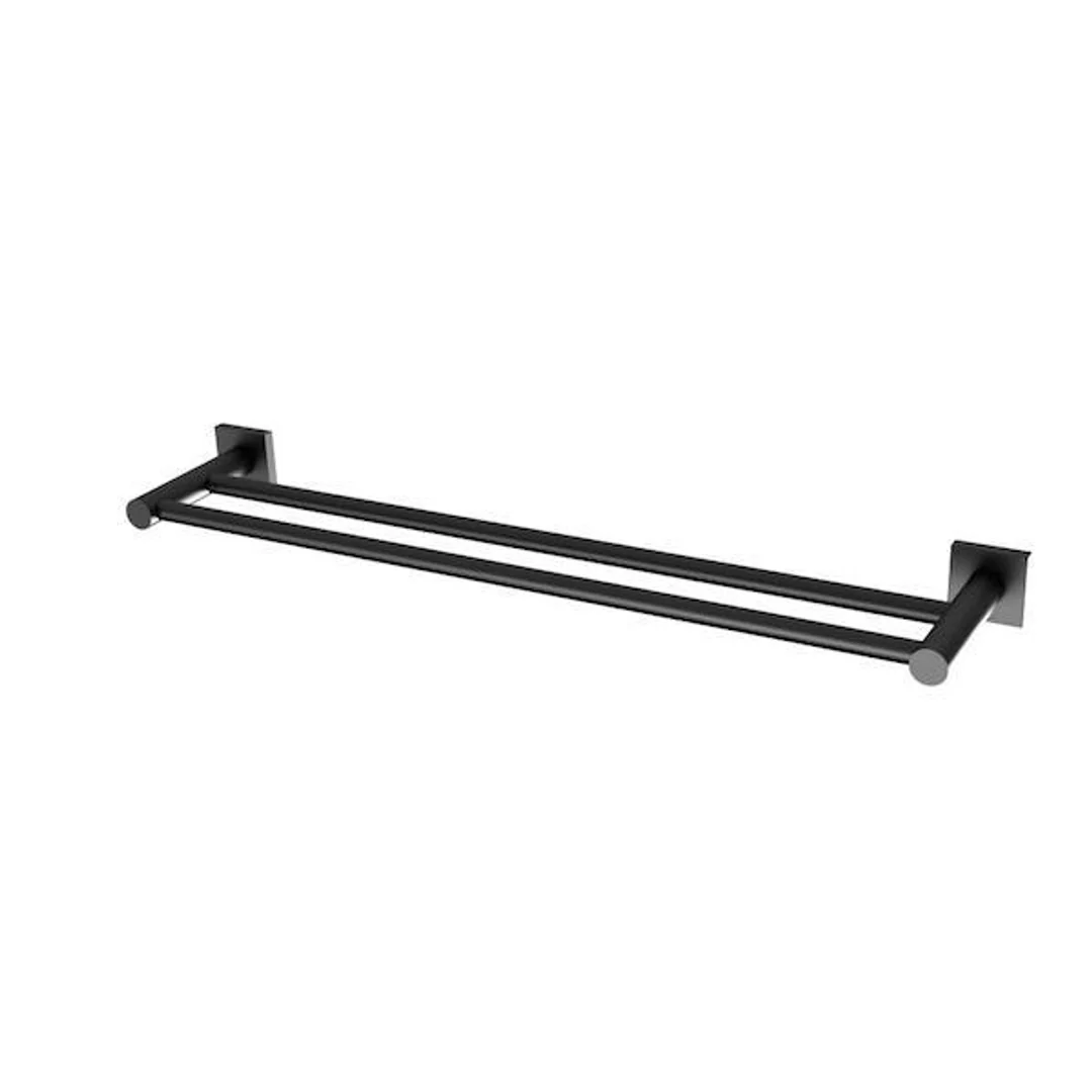 Phoenix Radii Double Towel Rail Square Plate - Matte Black - Image 2