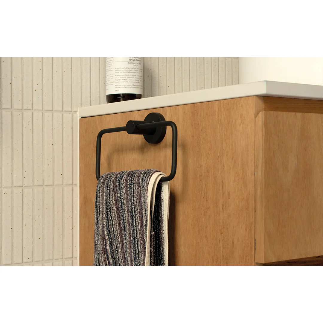 Phoenix Radii Hand Towel Holder Round Plate Matte Black - Image 3