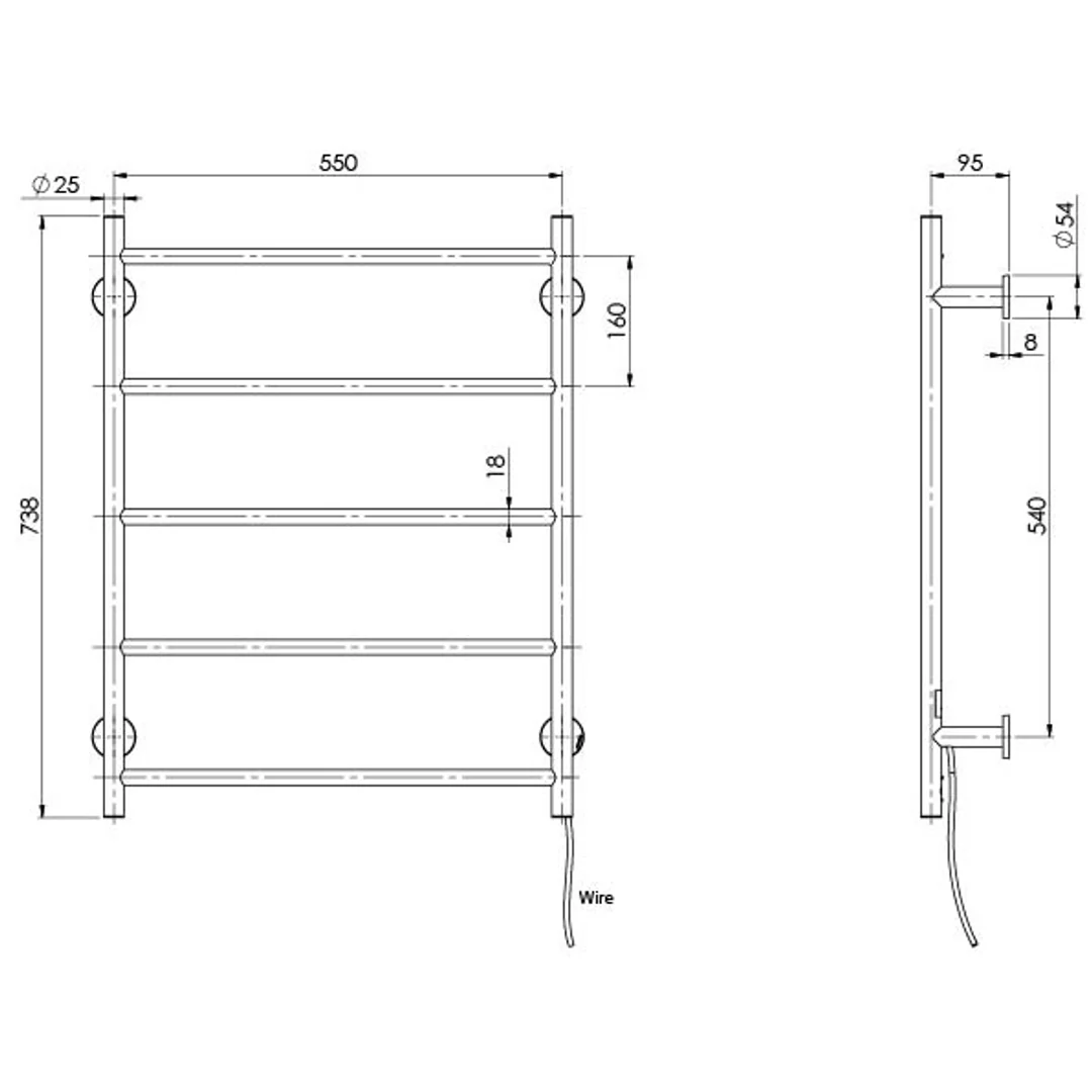 Phoenix Radii Heated Towel Ladder 550mm Round Plate - Image 3