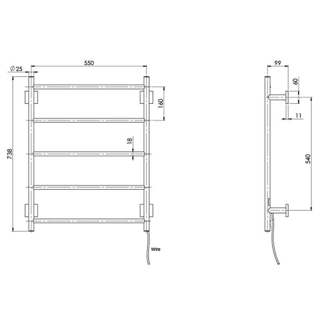 Phoenix Radii Heated Towel Ladder 550 X 740Mm Square Plate - Chrome - Image 3