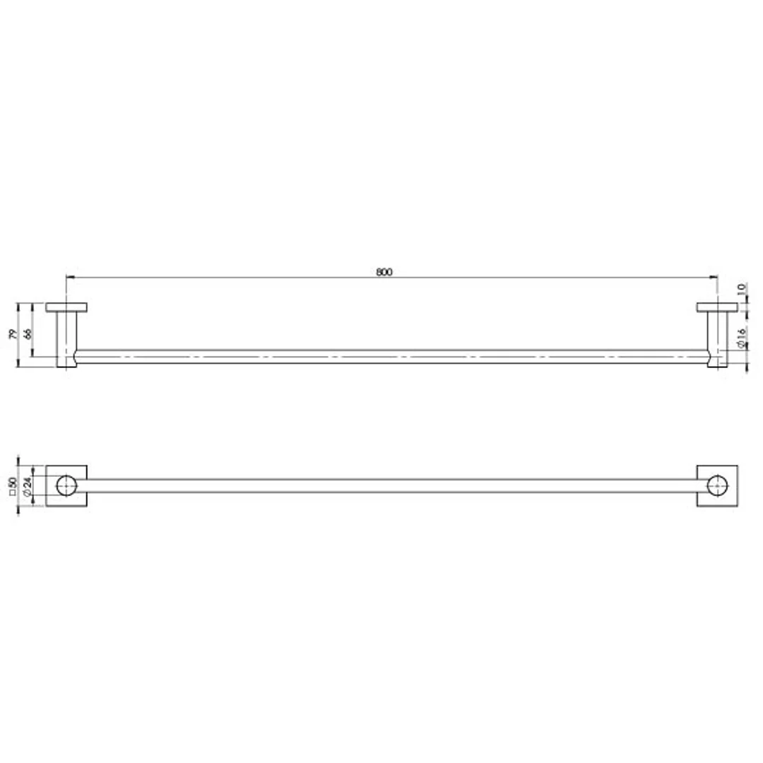 Phoenix Radii Single Towel Rail 800mm   Matt Black    Square - Image 3