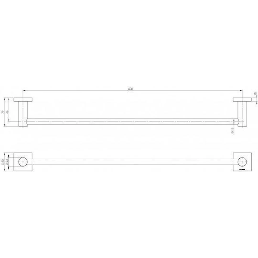 Phoenix RadII Single Towel Rail 800mm Square Plate Brushed Nickel Rs803 Bn