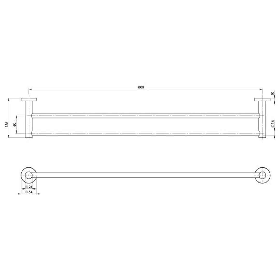 Phoenix Radii Stainless Steel Double Towel Rail Round Plate 800mm - Image 2