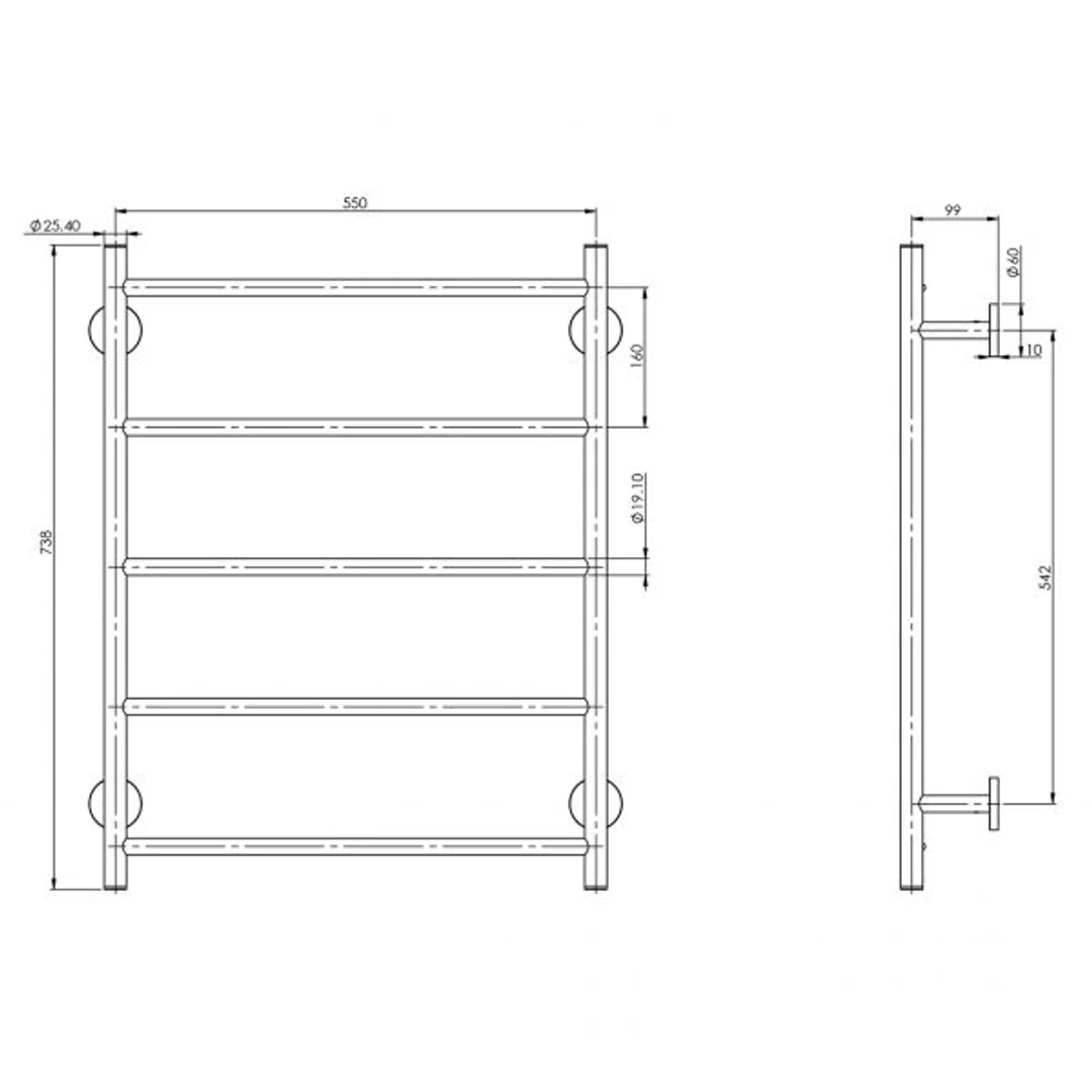 Phoenix RadII Towel Ladder 750 X 740mm Round Plate - Chrome - Image 3