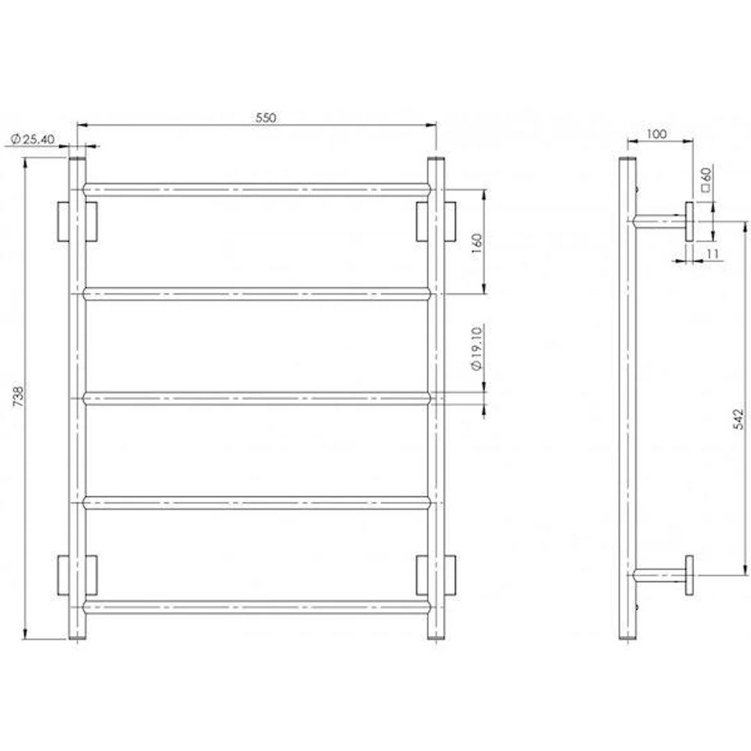 Phoenix Radii Towel Ladder 550 X 740Mm Square Plate - Chrome - Image 3