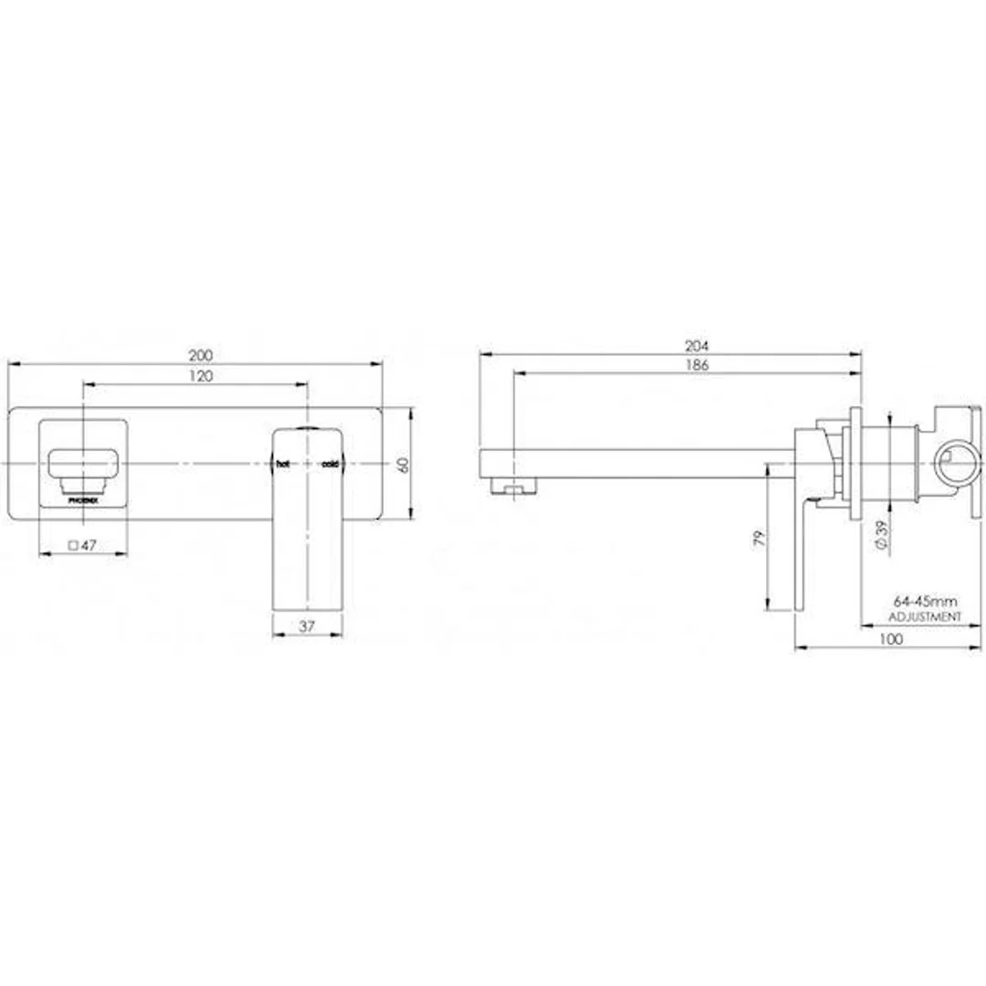 Phoenix Radii Wall Bath Mixer Set Chrome - Image 2