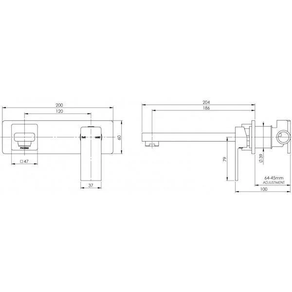 Phoenix Radii Wall Bath Mixer Set Chrome - Image 3