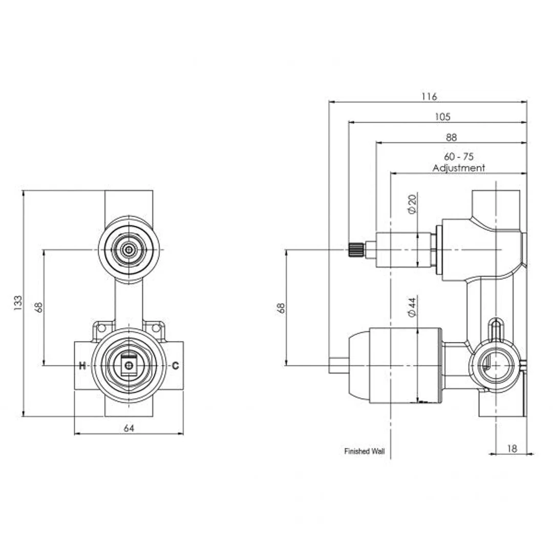 Phoenix Shower/Bath Diverter Mixer Body Brushed Nickel - Image 2