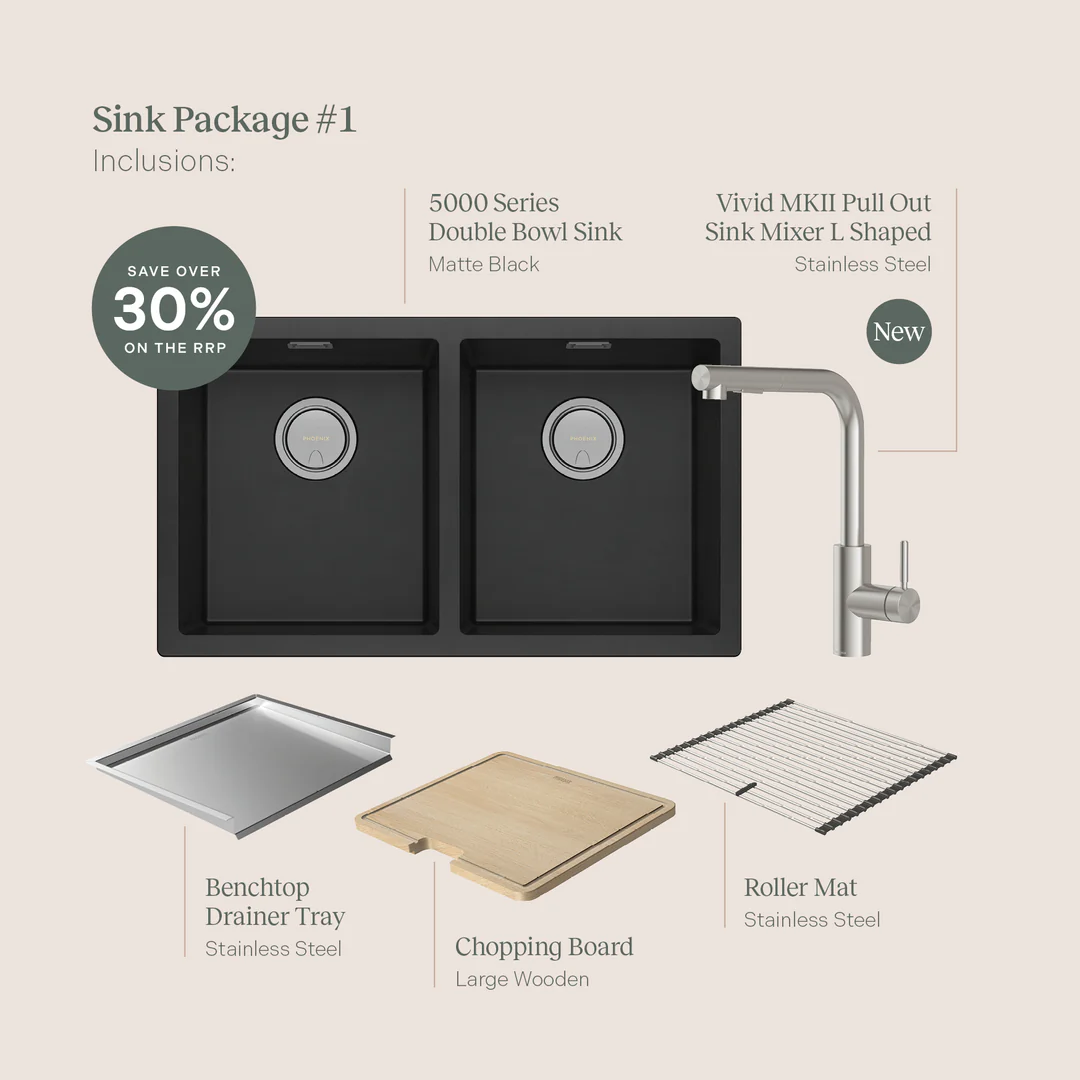Phoenix Sink Package 1 Matte Black Sink & Stainless Steel Mixer 312-2029-51 - Image 3