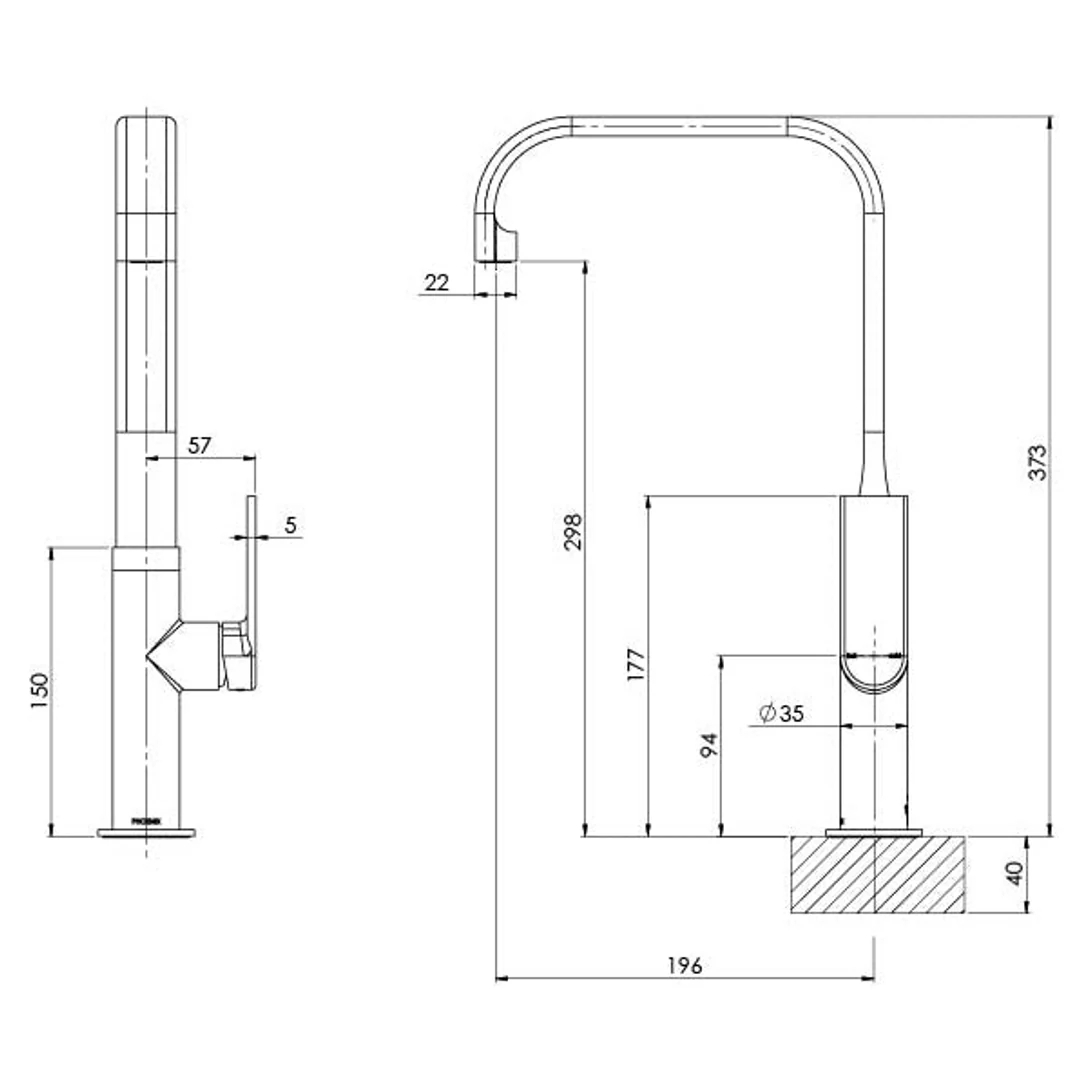Phoenix Teel Sink Mixer 200mm Squareline - Matte Black - Image 4