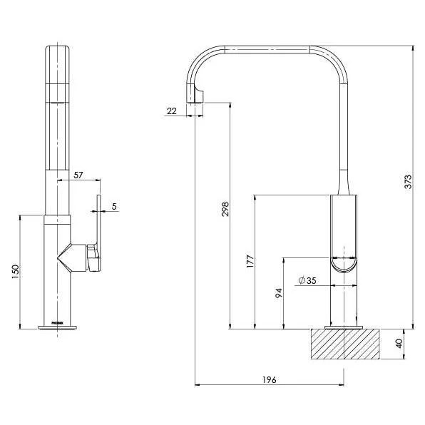 Phoenix Teel Sink Mixer 200mm Squareline - Matte Black - Image 5
