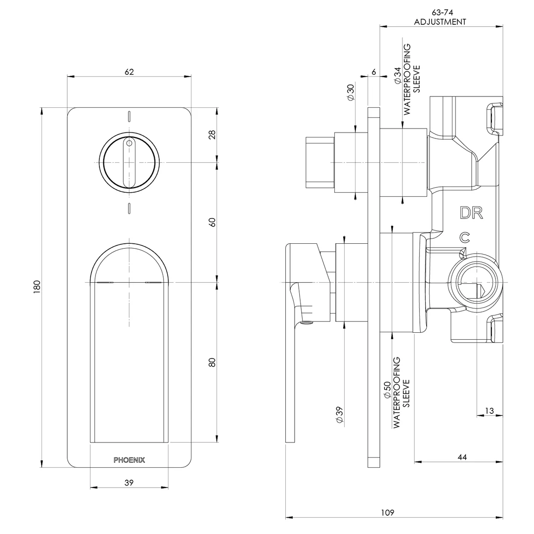 Phoenix Teel Switchmix Shower / Bath Diverter Mixer Fit-Off Kit Matte Black - Image 2