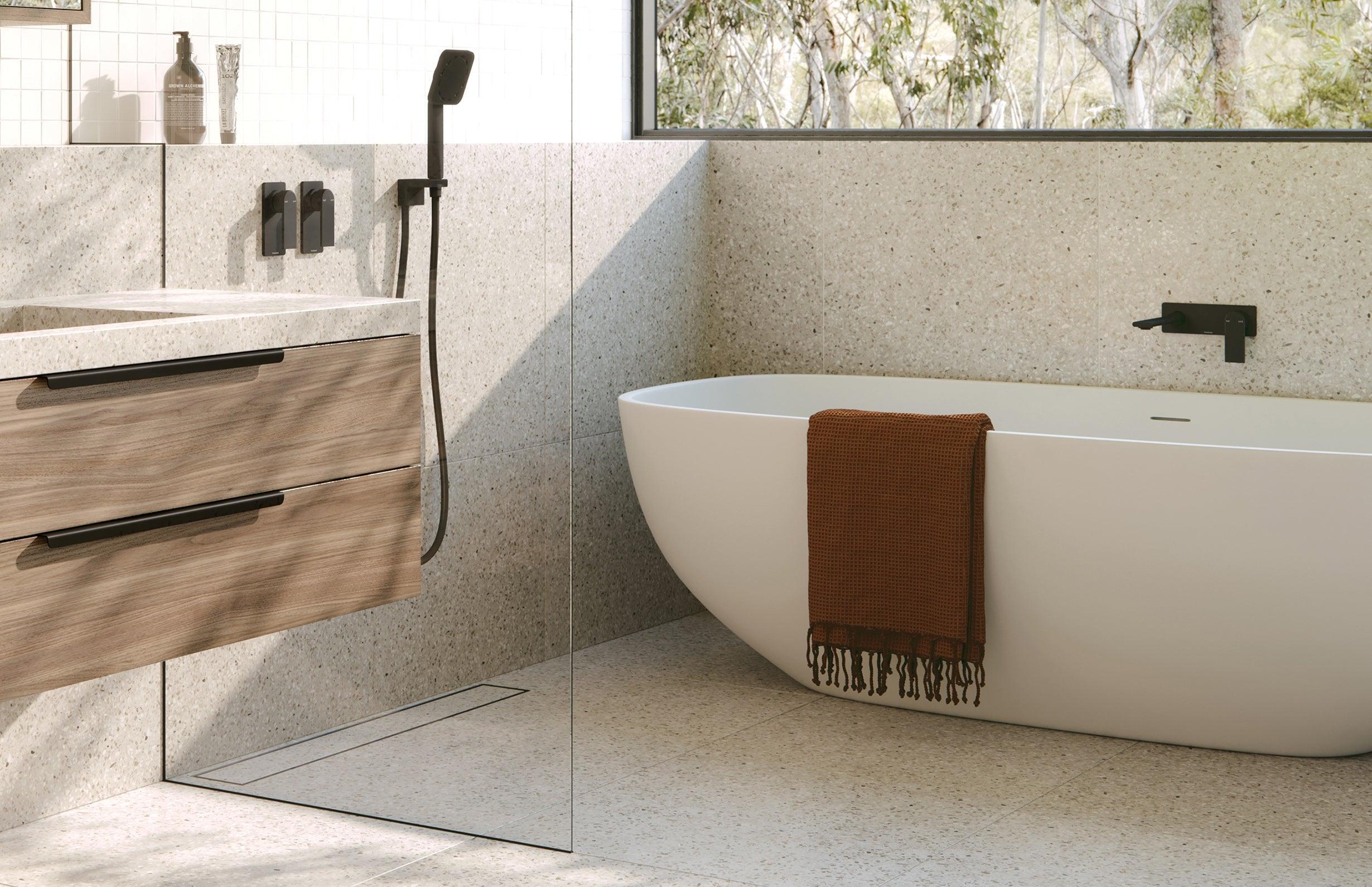 Phoenix Teel Wall Basin/Bath Mixer Set 200mm - Matte Black - Image 7