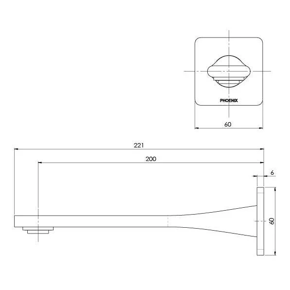Phoenix Teel Wall Bath Outlet 200mm - Chrome - Image 4