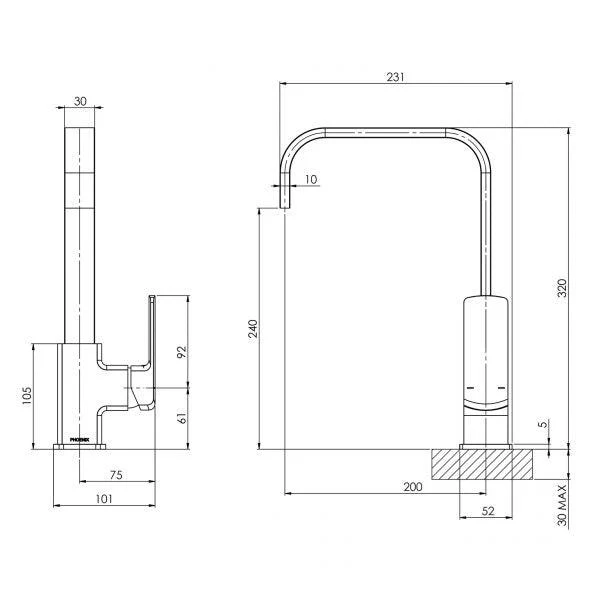 Phoenix Teva Sink Mixer 200mm Squareline Brushed Nickel - Image 3