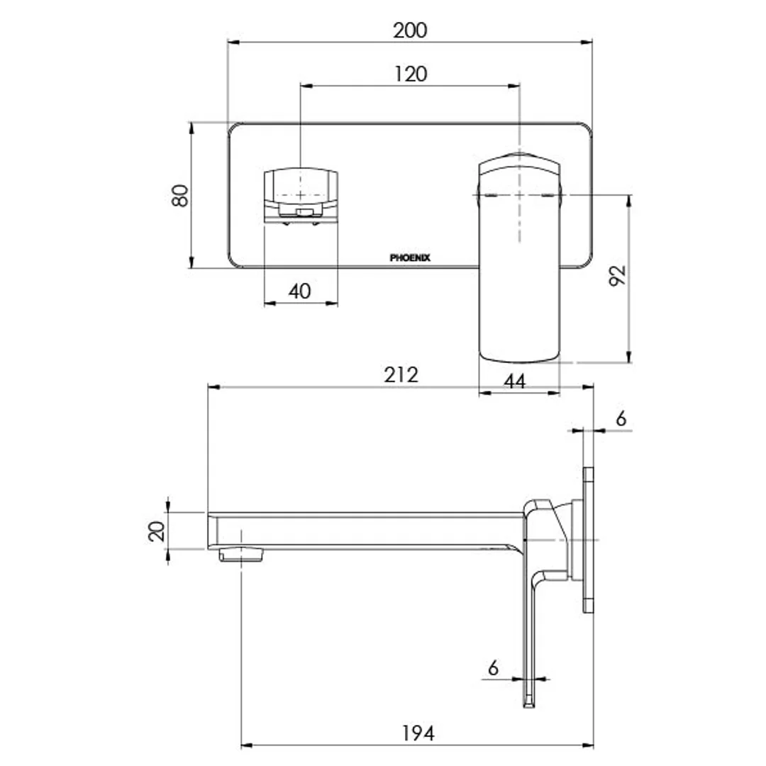 Phoenix Teva Wall Basin/Bath Mixer Set 180mm Brushed Nickel - Image 3