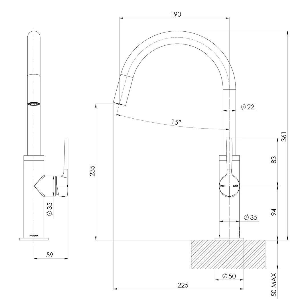 Phoenix Vask Sink Mixer 190Mm Brushed Nickel - Image 2