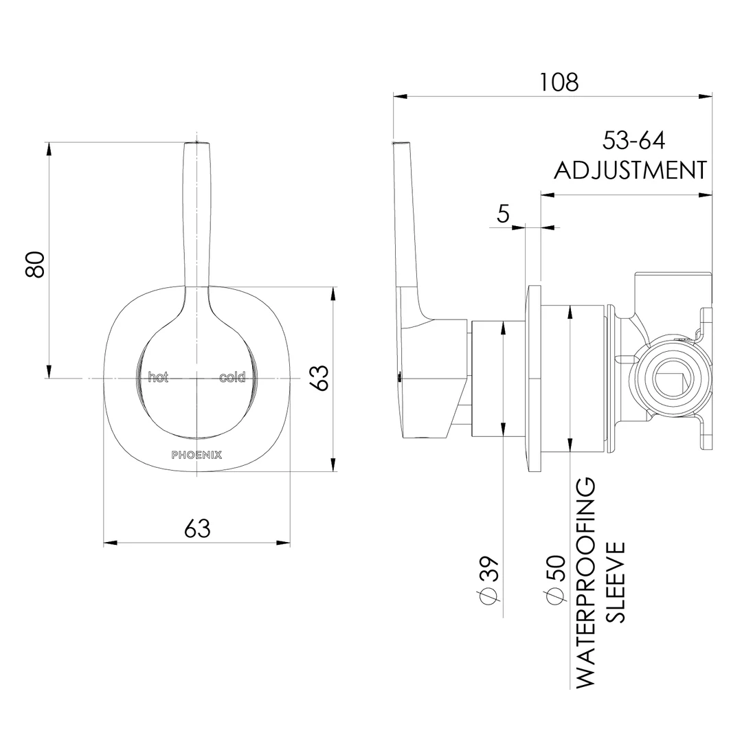 Phoenix Vask Switchmix Shower / Wall Mixer Pin Up Fit-Off Kit Brushed Carbon - Image 2