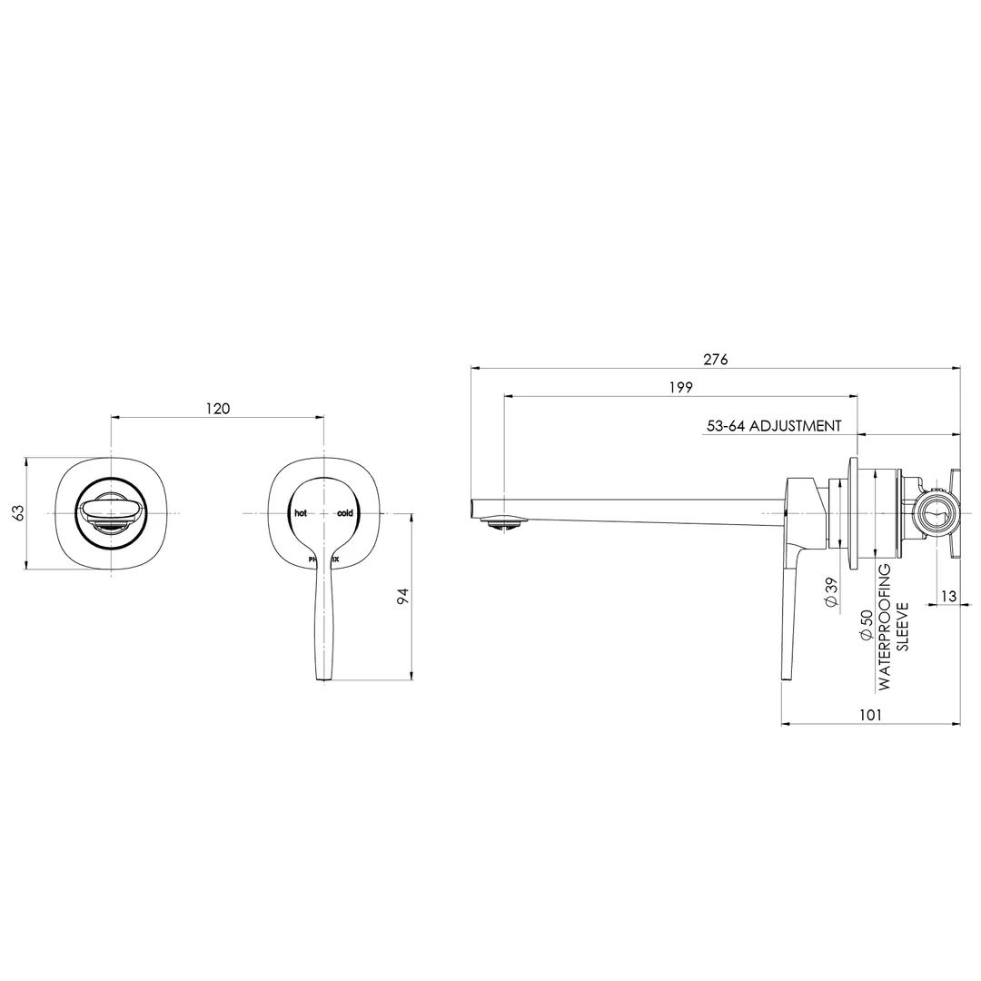 Phoenix Vask Switchmix Wall Basin / Bath Mixer Set 200Mm Fit-Off Kit Brushed Carbon - Image 2