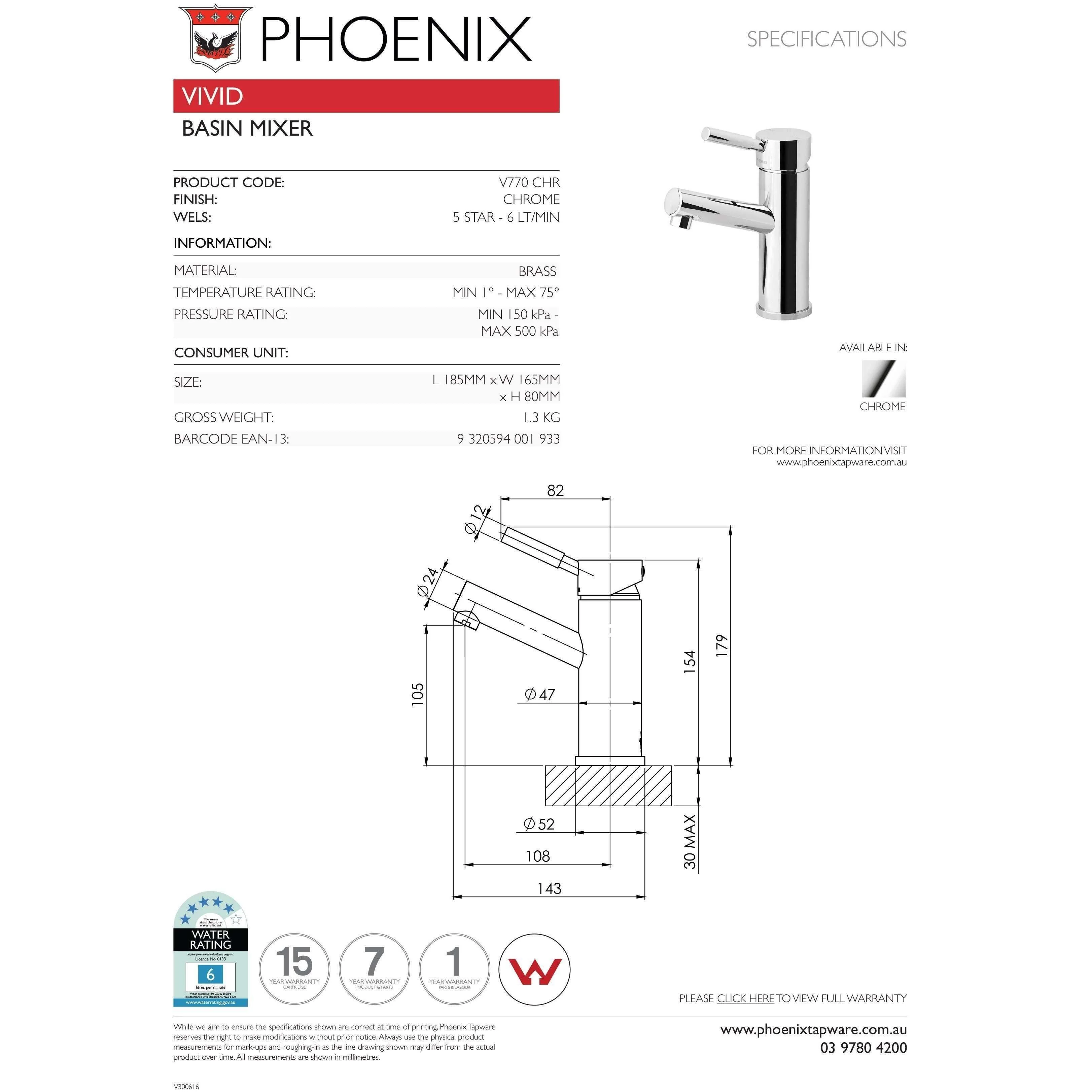 Phoenix Vivid Basin Mixer - Chrome - Image 6