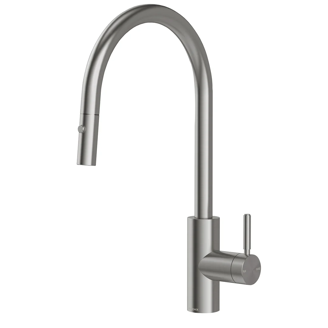 Phoenix Vivid Mkii Pull Out Sink Mixer 240Mm Gooseneck Brushed Carbon 146-7120-31-1