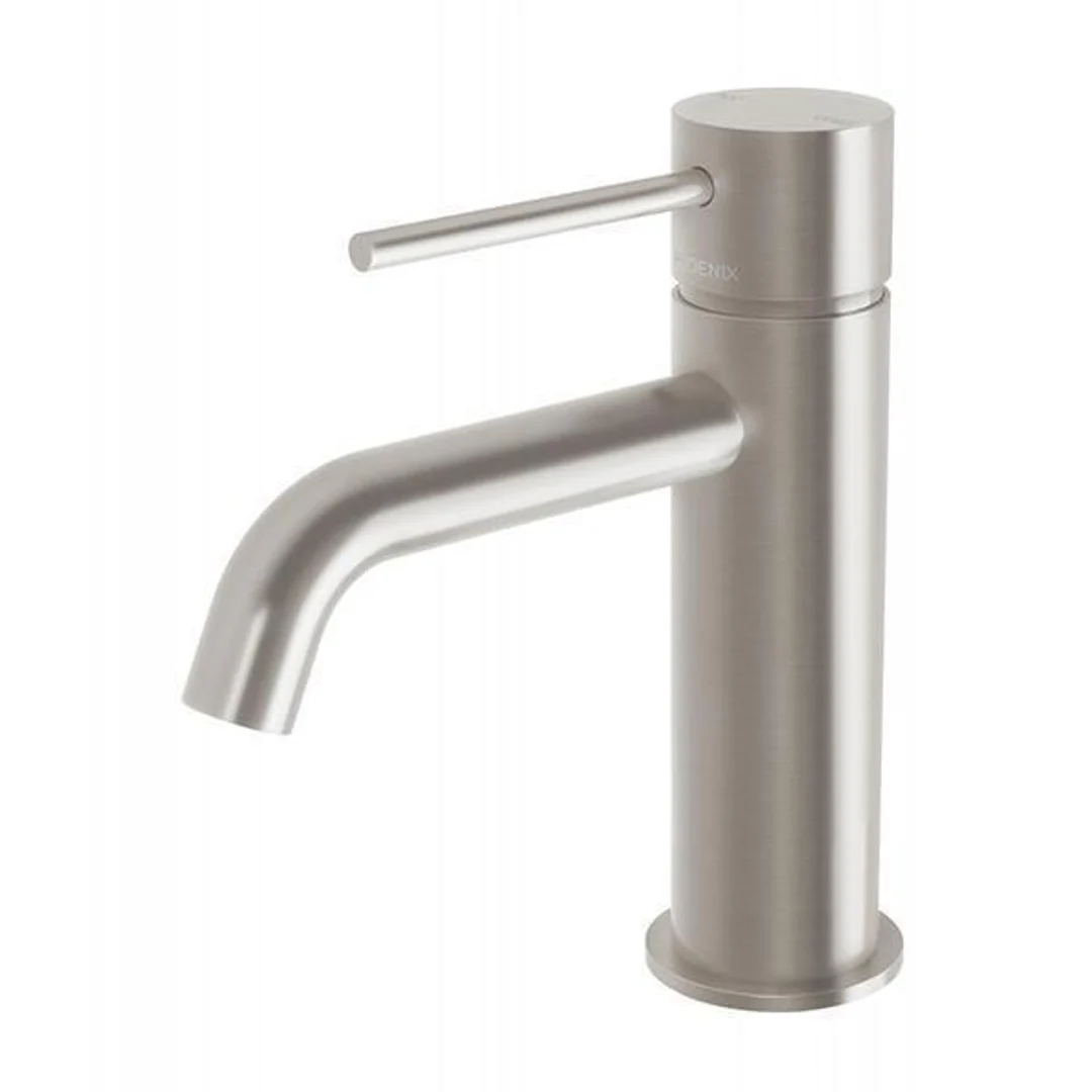 Phoenix Vivid Slimline Basin Mixer Curved Outlet - Brushed Nickel - Image 2