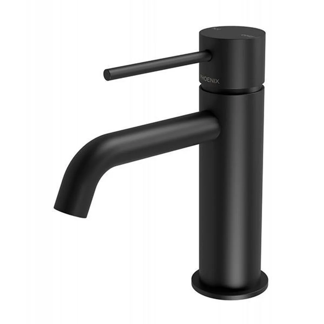 Phoenix Vivid Slimline Basin Mixer Curved Outlet - Matte Black - Image 2