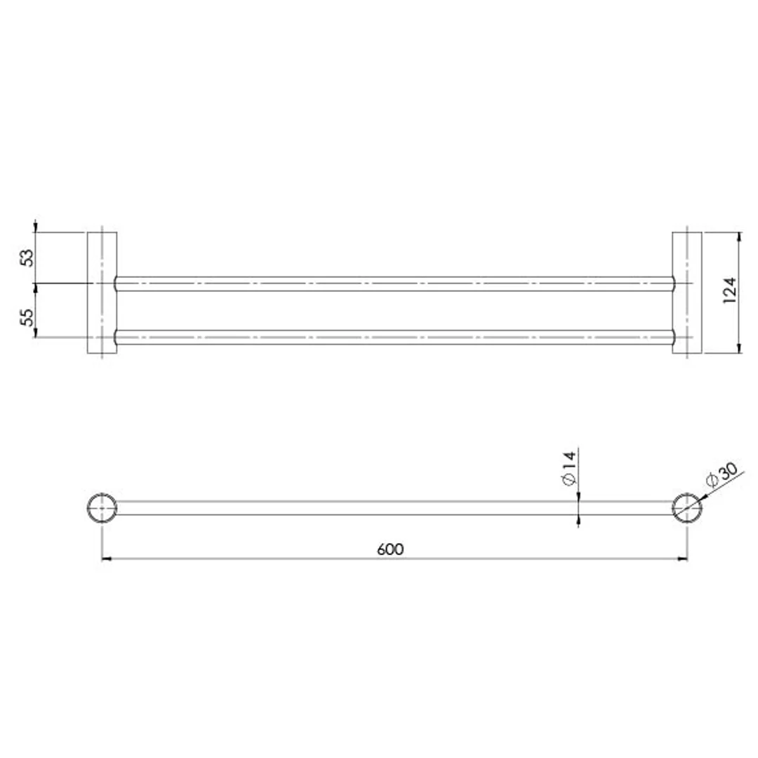 Phoenix Vivid Slimline Double Towel Rail 600mm - Brushed Nickel - Image 3