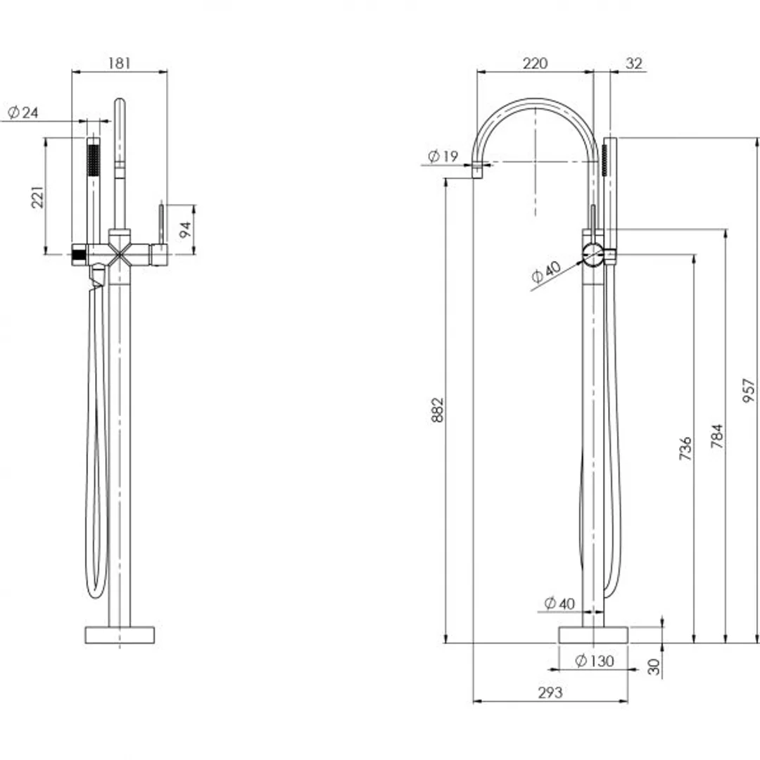 Phoenix Vivid Slimline Floor Mounted Bath Mixer With Hand Shower - Brushed Carbon - Image 4