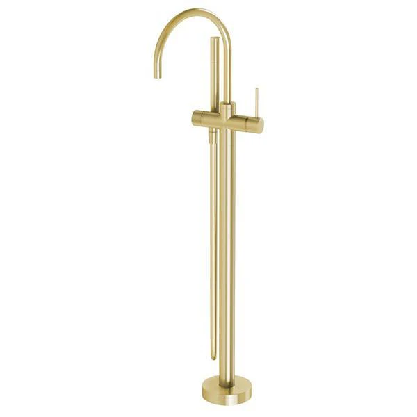 Phoenix Vivid Slimline Floor Mounted Bath Mixer With Hand Shower - Brushed Gold - Image 4