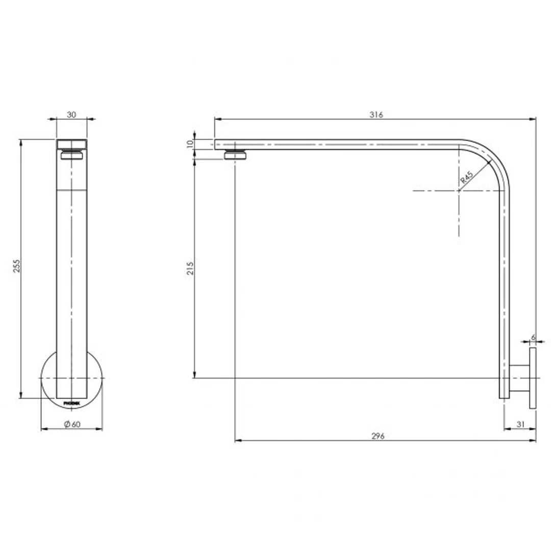 Phoenix Vivid Slimline High-Rise Shower Arm Round Plate Matt Black - Image 3