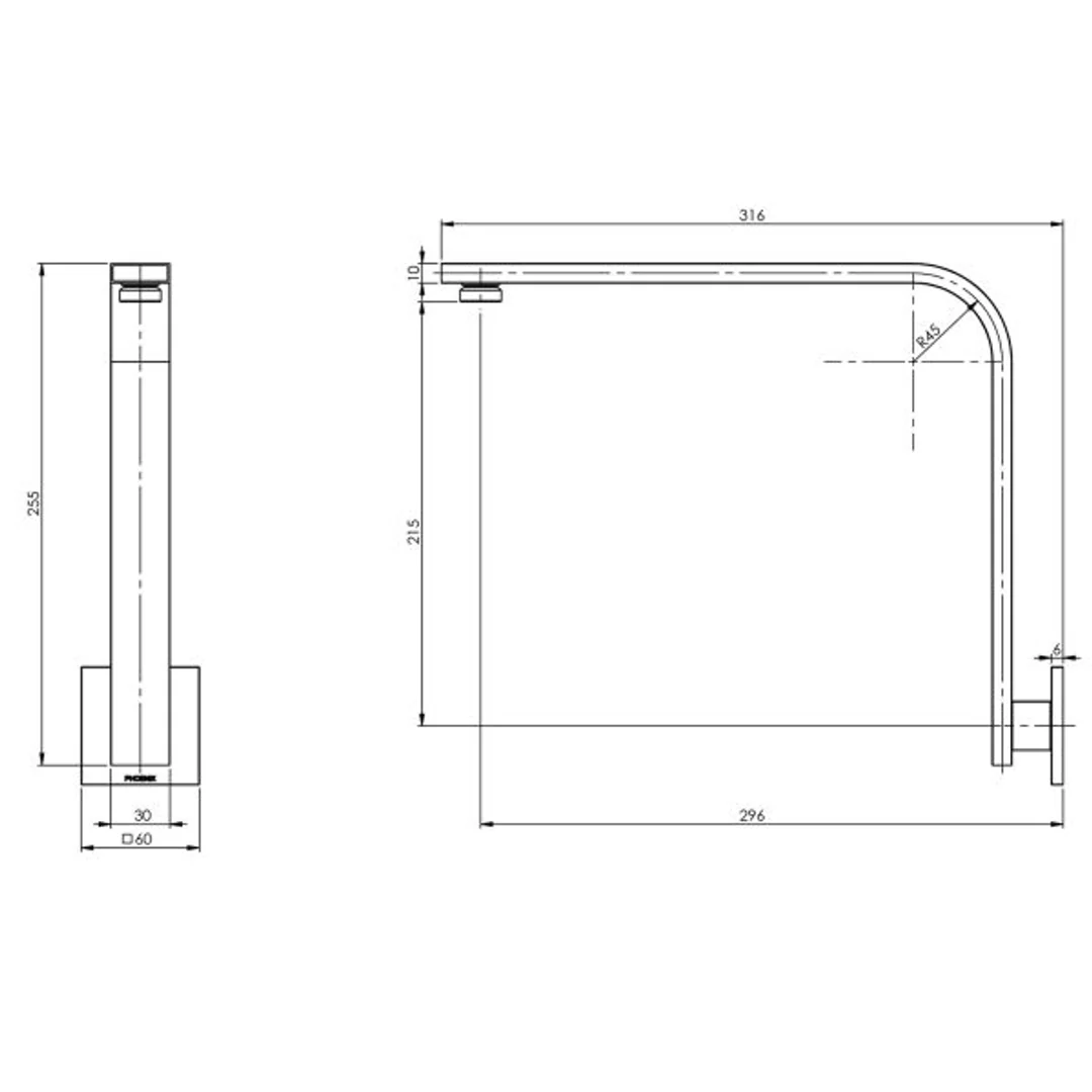 Phoenix Vivid Slimline High-Rise Shower Arm Square Plate  - Brushed Gold - Image 4