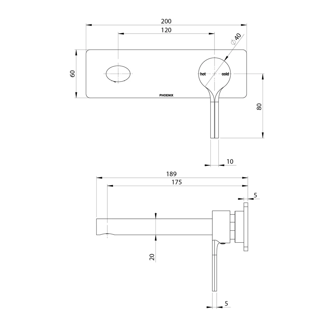 Phoenix Vivid Slimline Oval Switchmix Wall Basin/Bath Mixer Set 175mm Fit-Off Kit - Chrome - Image 3