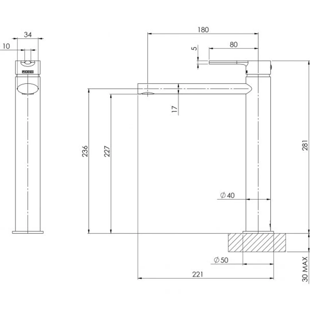 Phoenix Vivid Slimline Oval Vessel Mixer - Chrome - Image 3