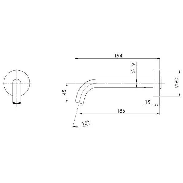 Phoenix Vivid Slimline Plus Wall Basin/Bath Outlet 180mm - Brushed Gold - Image 5