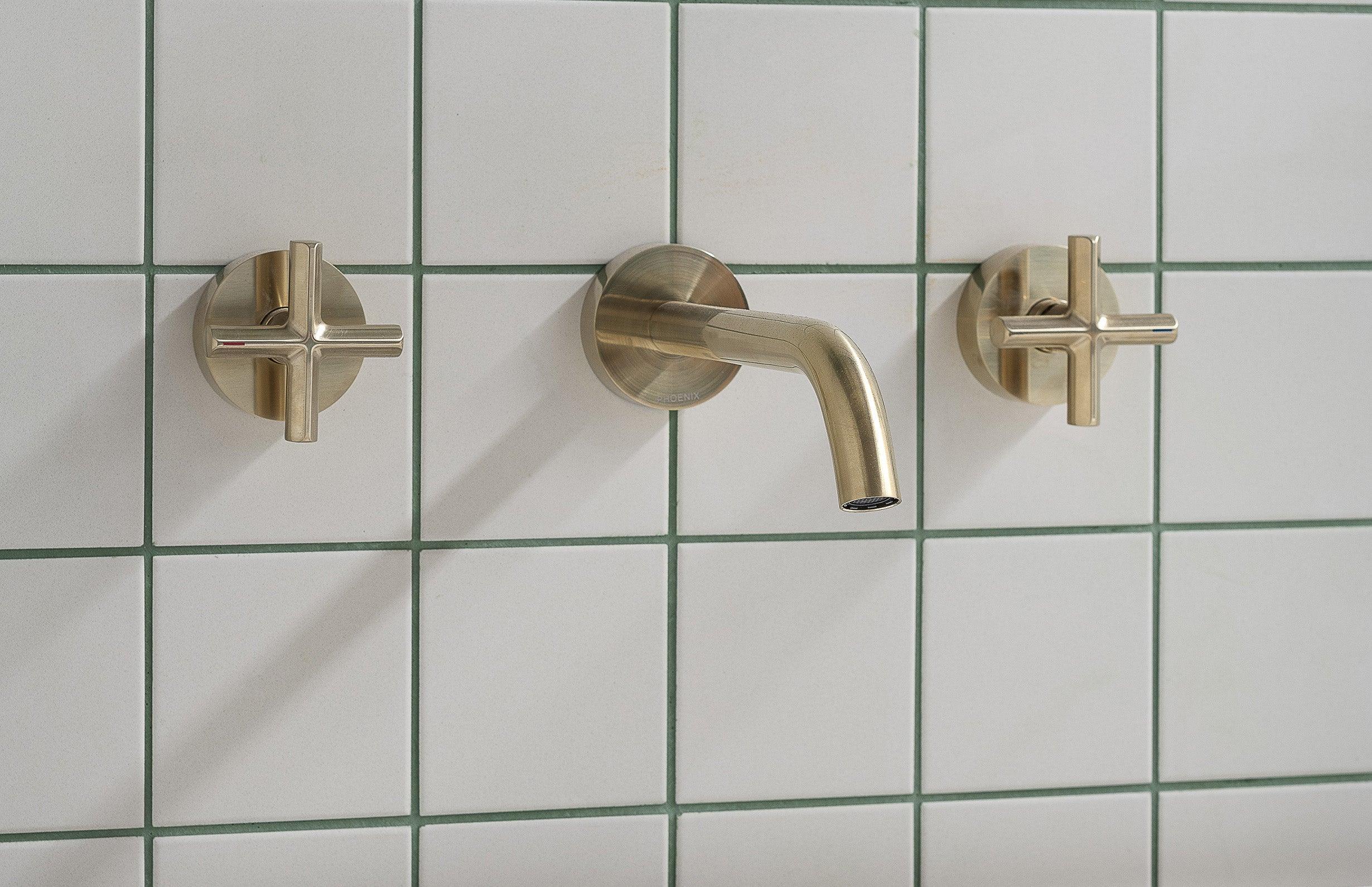 Phoenix Vivid Slimline Plus Wall Top Assemblies 15mm Extended Spindles - Brushed Gold - Image 5