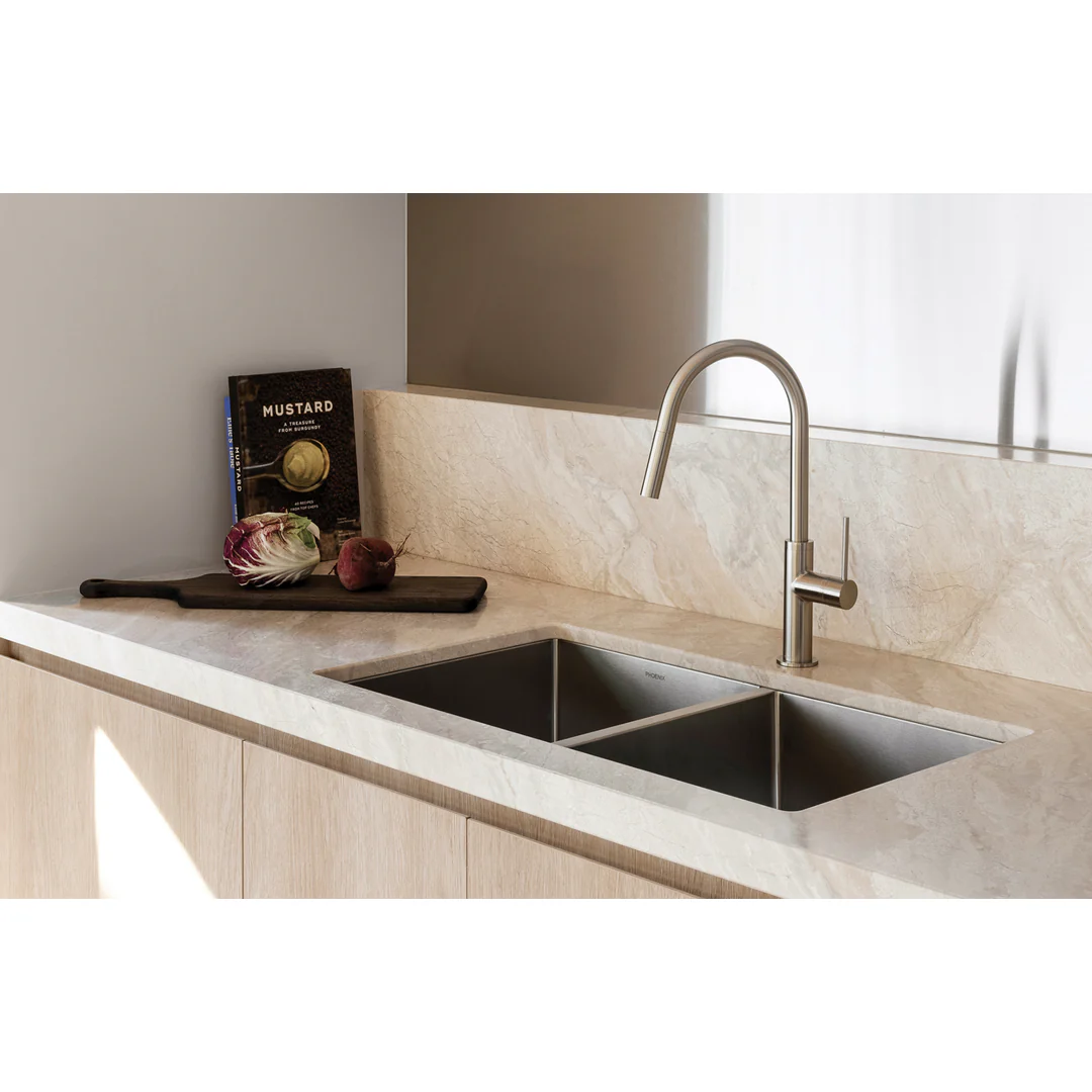 Phoenix Vivid Slimline Pull Out Sink Mixer - Brushed Nickel - Image 4