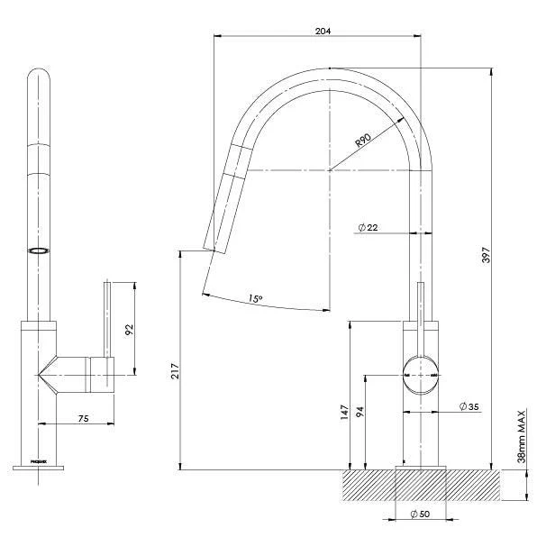 Phoenix Vivid Slimline Pull Out Sink Mixer - Chrome - Image 11