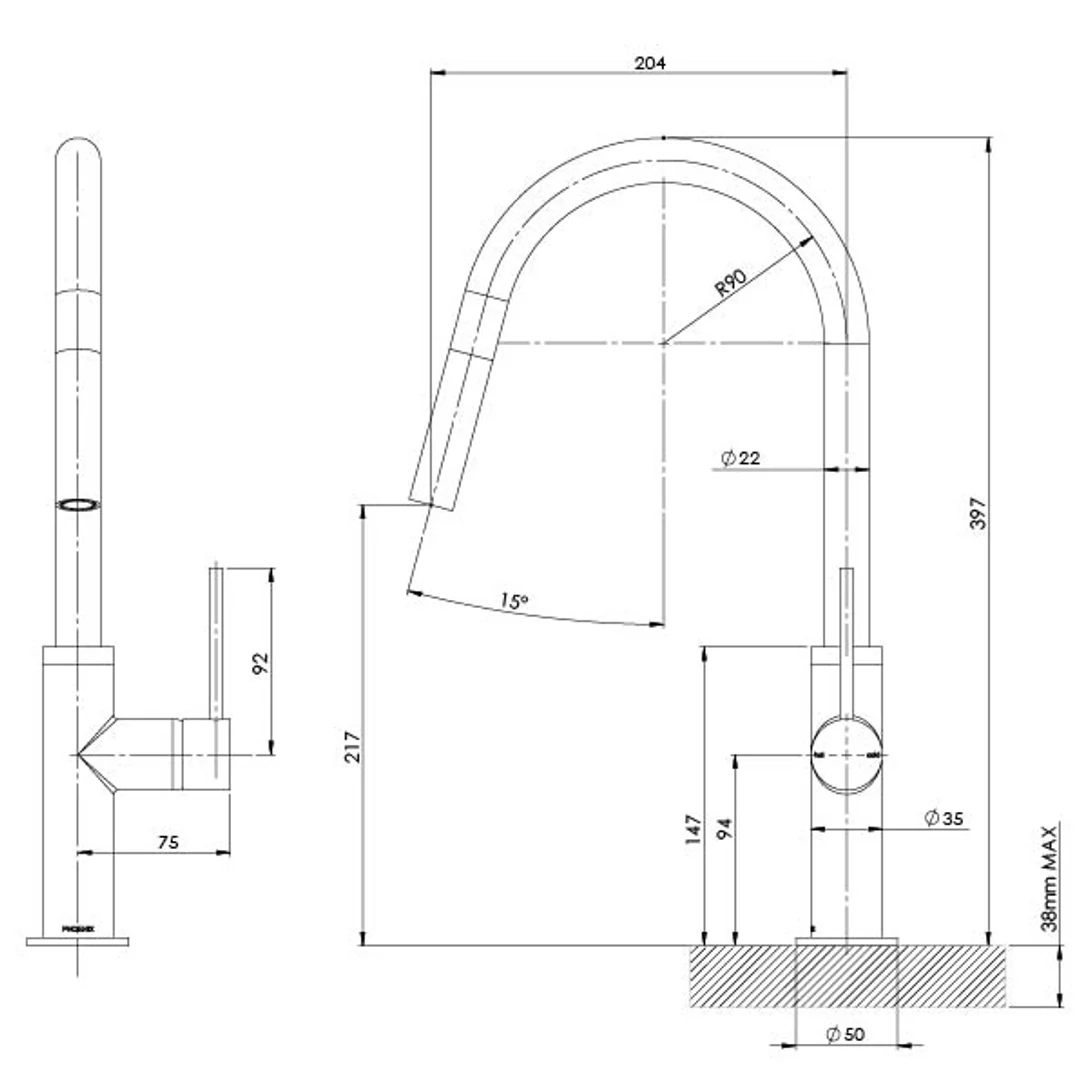 Phoenix Vivid Slimline Pull Out Sink Mixer - Chrome - Image 3