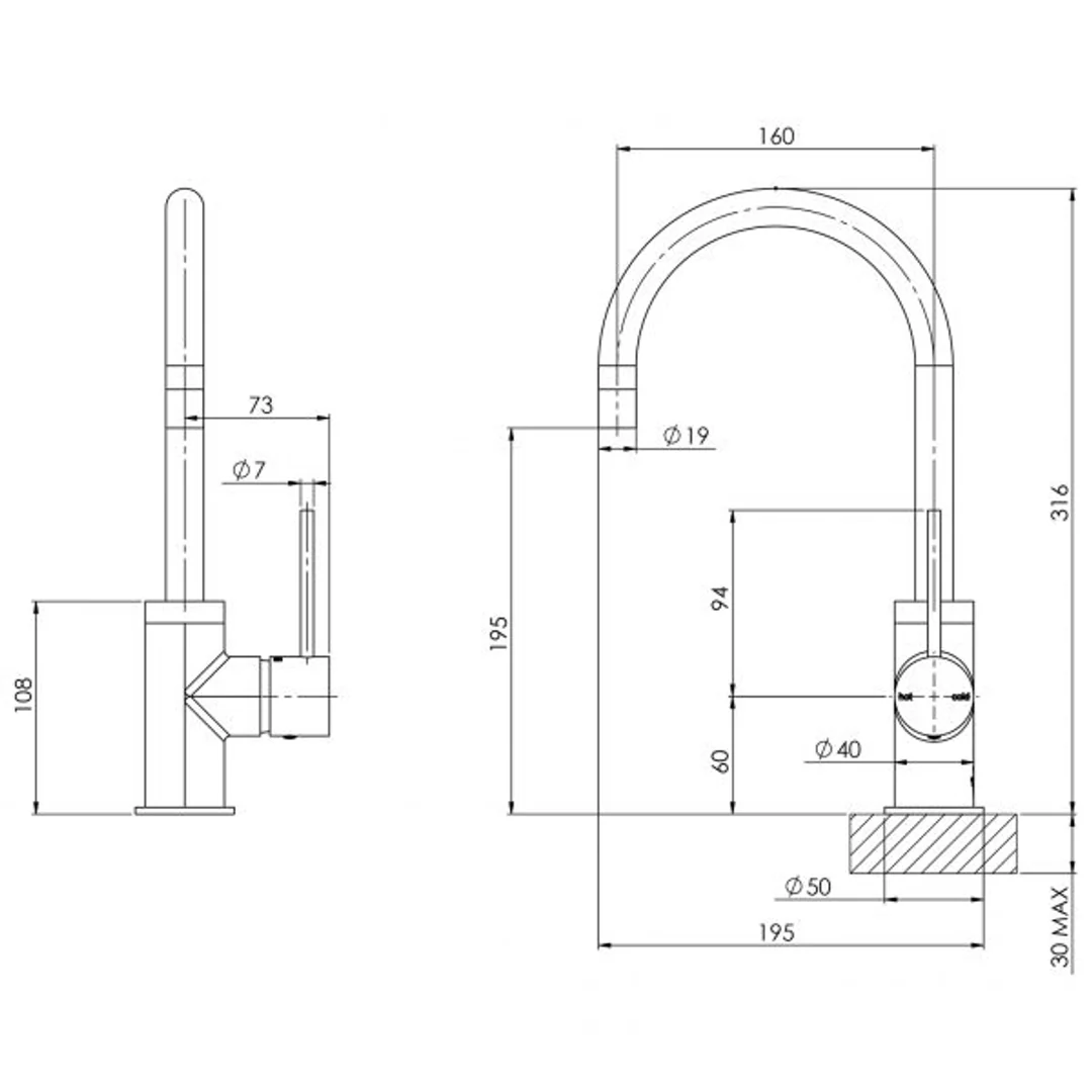 Phoenix Vivid Slimline Sink Mixer 160Mm G/Neck - Chrome - Image 3