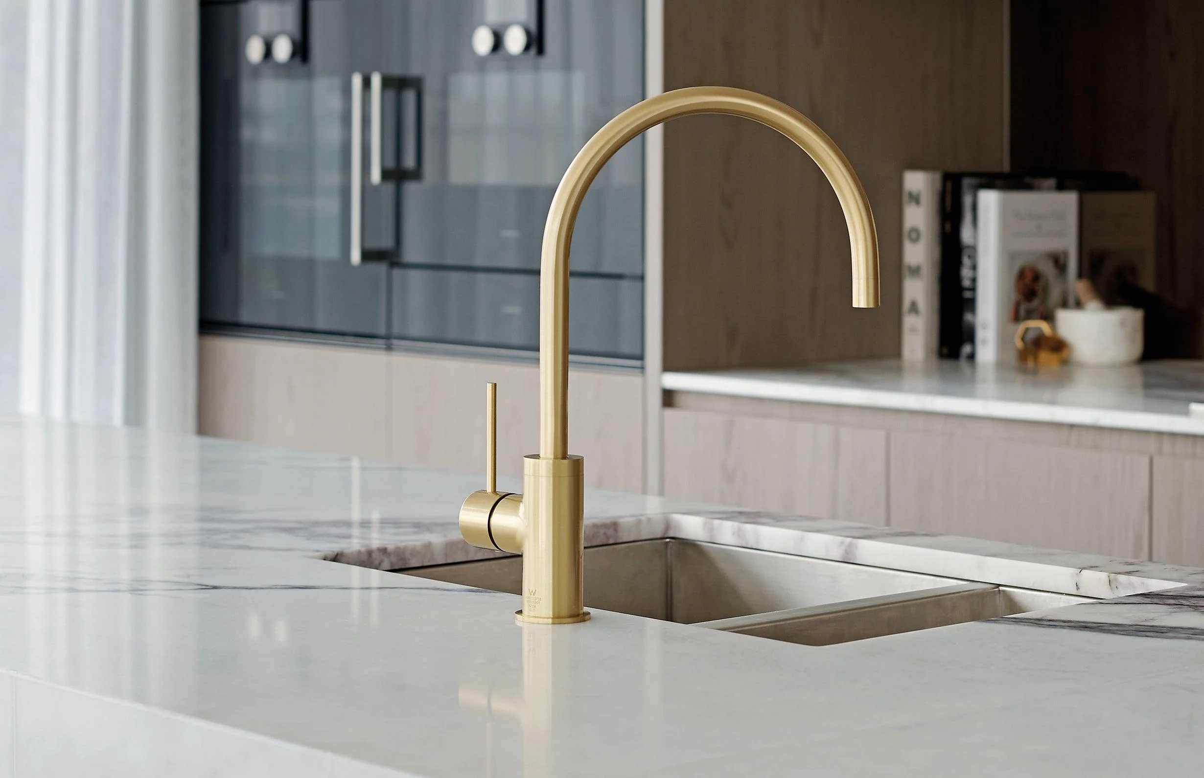 Phoenix Vivid Slimline Side Lever Sink Mixer 220mm Gooseneck Brushed Gold - Image 11